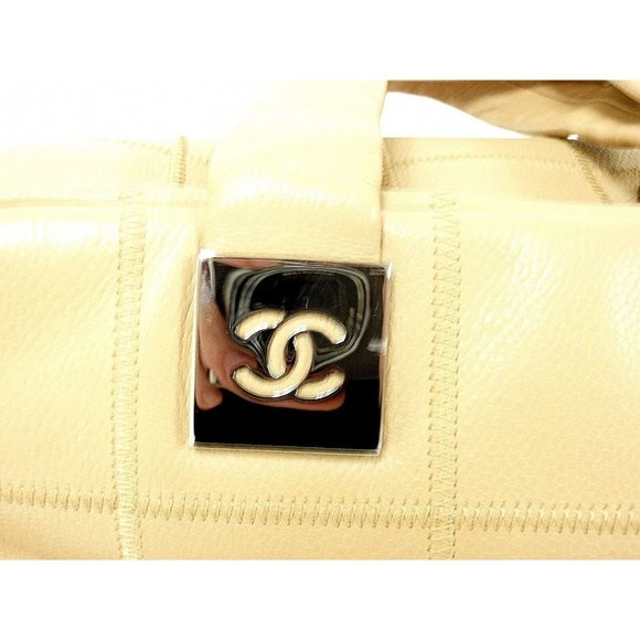 AUTHENTIC 2004 CHANEL LAX SQUARE STITCH CAFE o'LAIT SOFT CAVIAR LEATHER HANDBAG - Picture 12 of 12